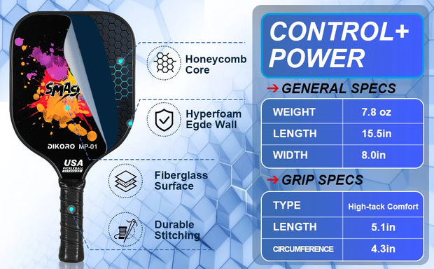 USAPA Lightweight Graphite Textured Surface Fiberglass Face Pickleball Paddles With Accessories