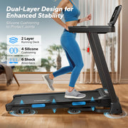 Foldable Incline Quiet Double Deck Technology Treadmill 4 Silicone Shock Cushion Heart Rate Monitoring