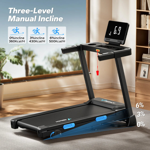 Foldable Incline Quiet Double Deck Technology Treadmill 4 Silicone Shock Cushion Heart Rate Monitoring