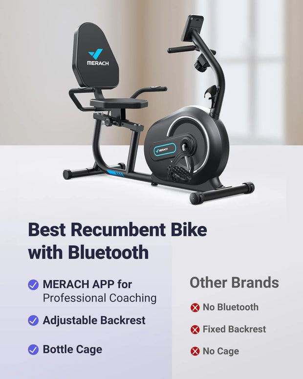 Recumbent Exercise Bike Bluetooth Exclusive App Connectivity LCD Heart Rate Handle