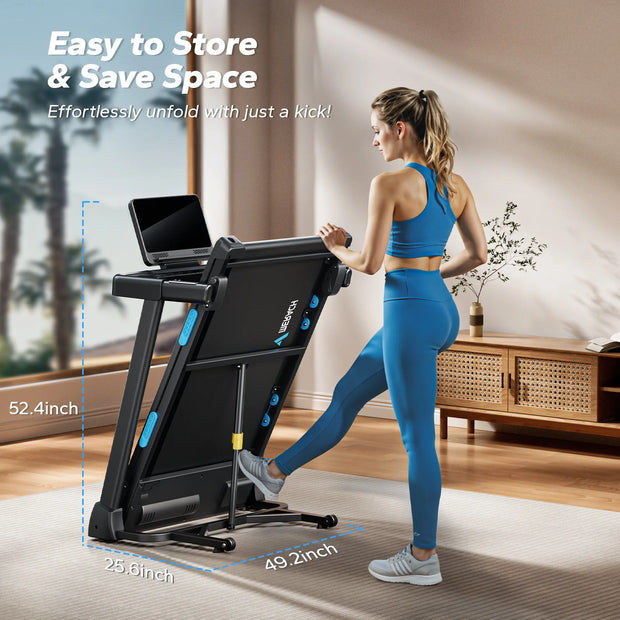 Foldable Incline Quiet Double Deck Technology Treadmill 4 Silicone Shock Cushion Heart Rate Monitoring