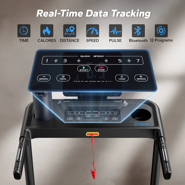 Foldable Incline Quiet Double Deck Technology Treadmill 4 Silicone Shock Cushion Heart Rate Monitoring