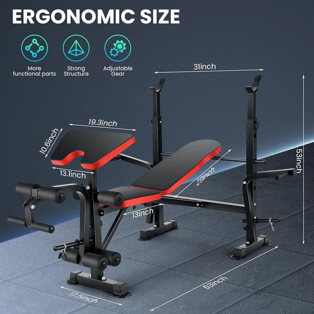 6 in 1 Weight Bench Set with Squat Rack, Bench Press Set with Barbell Rack, Adjustable Incline Bench