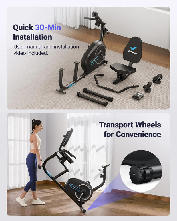 Recumbent Exercise Bike Bluetooth Exclusive App Connectivity LCD Heart Rate Handle