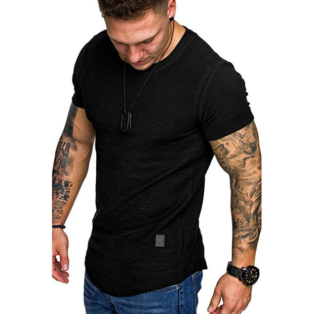 Men's Solid o Neck Summer Fitness Short-Sleeve Top