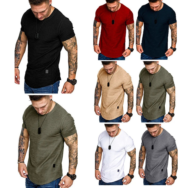 Men's Solid o Neck Summer Fitness Short-Sleeve Top