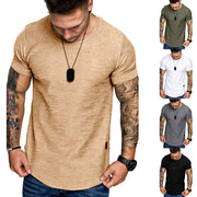 Men's Solid o Neck Summer Fitness Short-Sleeve Top
