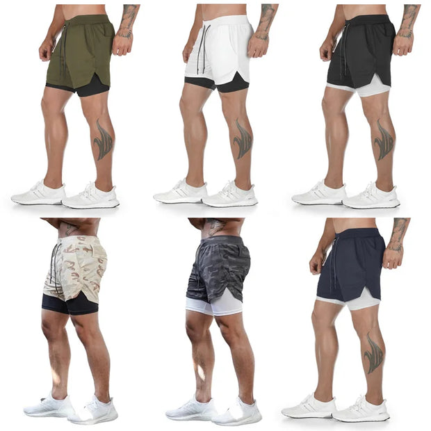 Men's 2 In 1 Quick Drying Running Shorts Gym Exercise Shorts