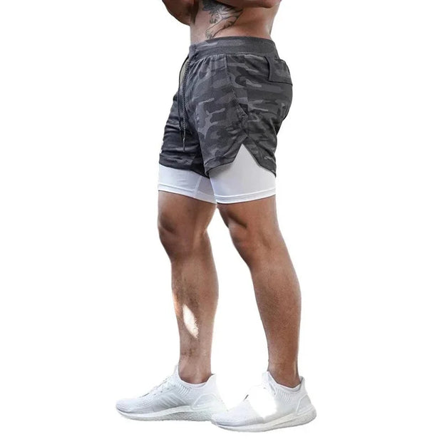 Men's 2 In 1 Quick Drying Running Shorts Gym Exercise Shorts