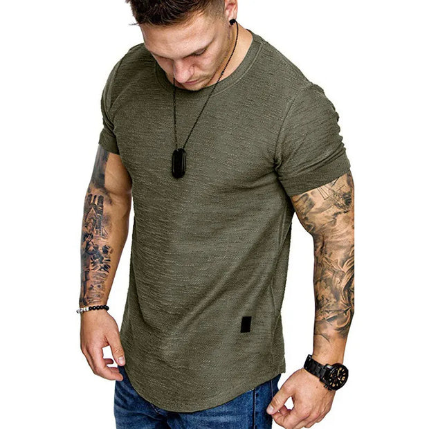 Men's Solid o Neck Summer Fitness Short-Sleeve Top