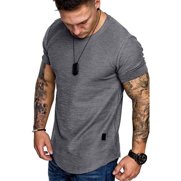 Men's Solid o Neck Summer Fitness Short-Sleeve Top