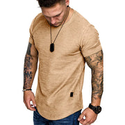 Men's Solid o Neck Summer Fitness Short-Sleeve Top