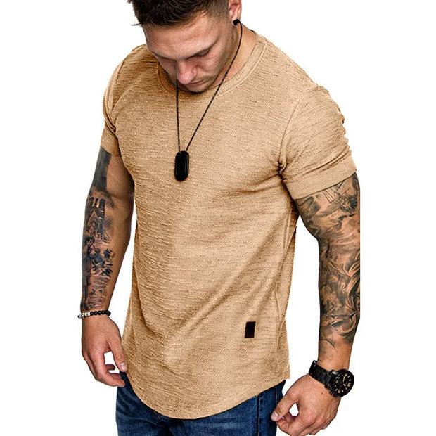 Men's Solid o Neck Summer Fitness Short-Sleeve Top