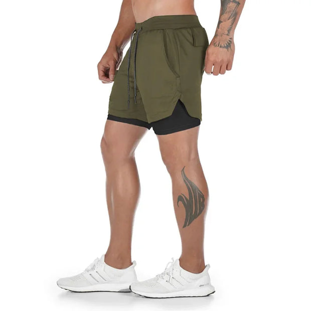 Men's 2 In 1 Quick Drying Running Shorts Gym Exercise Shorts