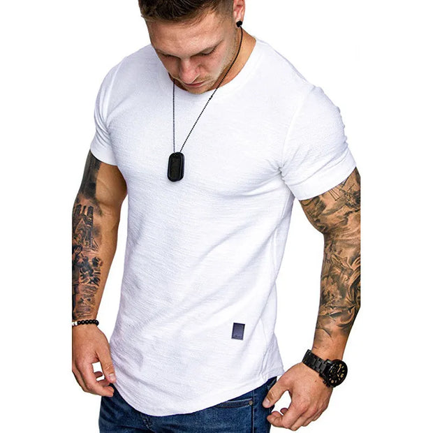 Men's Solid o Neck Summer Fitness Short-Sleeve Top