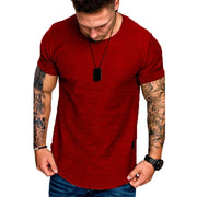 Men's Solid o Neck Summer Fitness Short-Sleeve Top