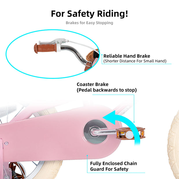Girls Bike For Toddlers & Kids, 12" 14" 16" 20" with Training Wheels, Basket & Kickstand