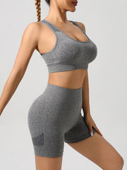 Women Workout Sets 2 Piece Stretchy Sports Bra and High Waisted Seamless Workout Shorts