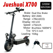 10/11 Inch 48V-72V 1000W-6000W  Off Road Electric Kick Scooter Foldable Adult 50-85km/h
