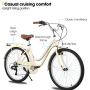 26 inch 7 Speed Beach Cruiser Bike for Men and Women with Rear Rack