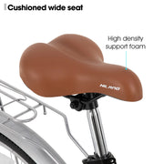 26 inch Complete Beach Cruiser Bicycle for Women, 7 Speed Step-Through Frame with Rear Rack