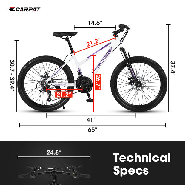 24 26 Inch wheel, 15" Steel Frame, 21-Speed  Female Bicycles