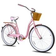 26 Inch Single Speed Beach Bike for Women with Basket and Rear Cargo