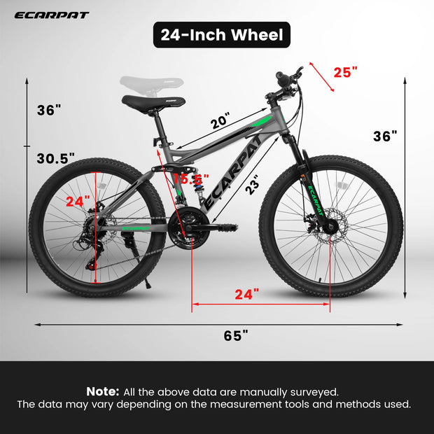 21-Speed Dual Full Suspension Mountain Bike 24/26/27.5 Inch