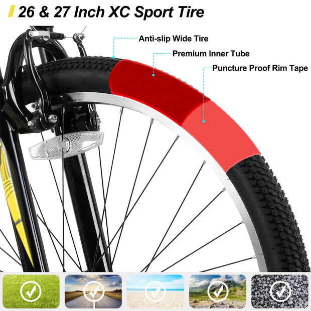 26 and 27.5 Inch Mountain Bike with 21 Speeds, High-Tensile Steel Frame, V Brake for Adult