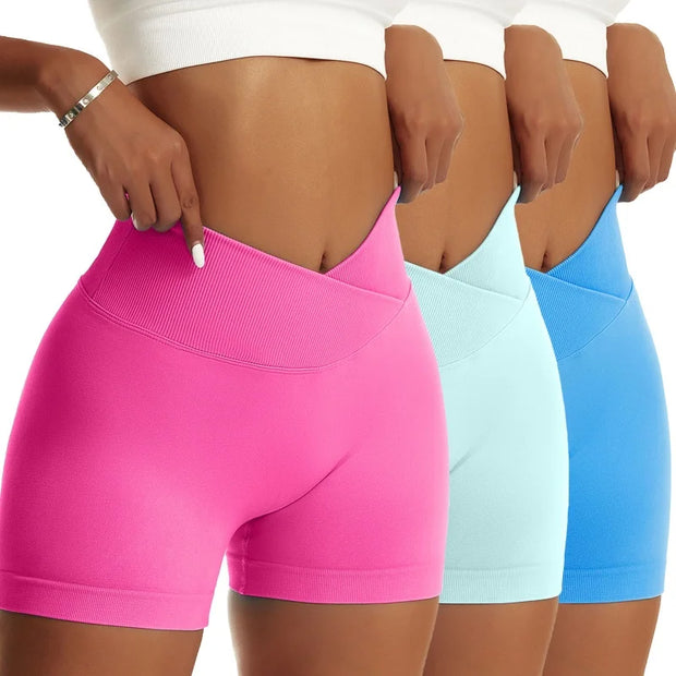Women Solid Elastic Breathable Running Yoga Scrunch Butt Shorts