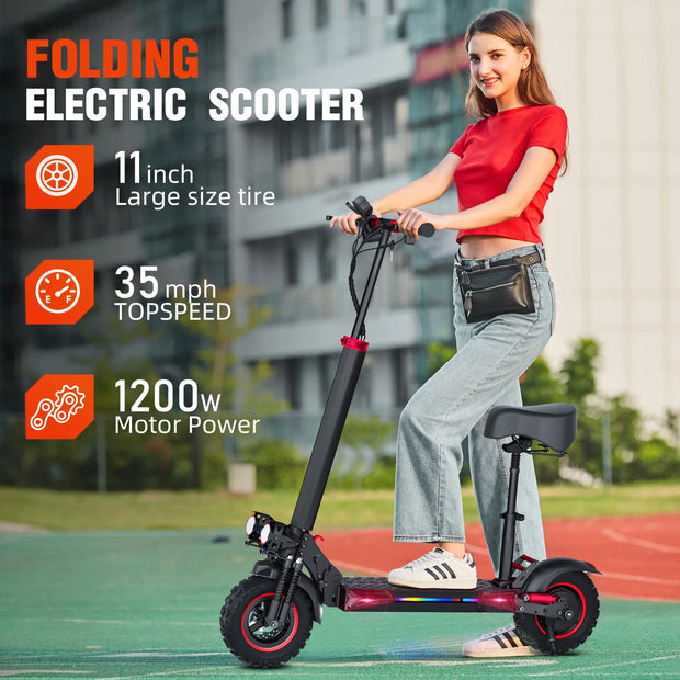 1200W Foldable Electric  Commuter E-scooter with Seat for Adults 11'' Off-road Tires