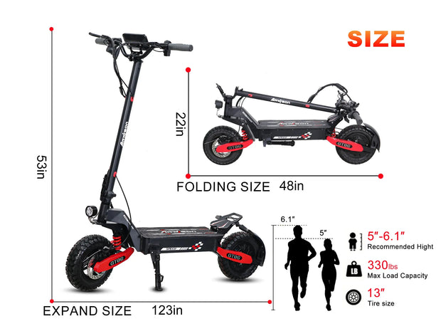 1200W Foldable E-Scooter for Adults -Max Speed 30MPH, 48V 13AH/23.4AH, 11"Off-Road Tires