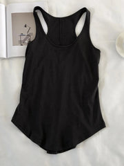 Women's Summer O-neck Sleeveless Solid Color Loose Basic Camisole Fitness Sport Tank Top