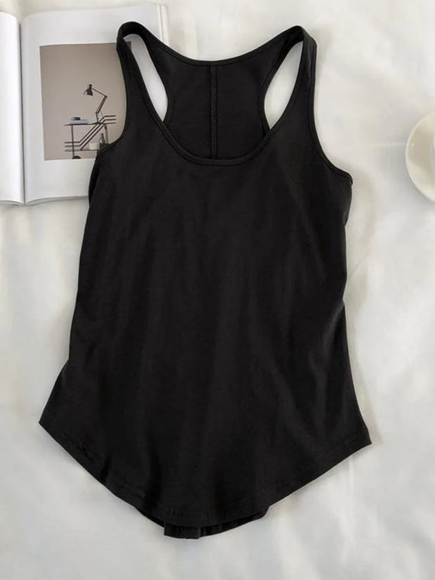 Women's Summer O-neck Sleeveless Solid Color Loose Basic Camisole Fitness Sport Tank Top