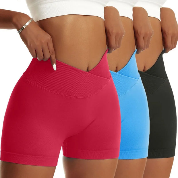 Women Solid Elastic Breathable Running Yoga Scrunch Butt Shorts