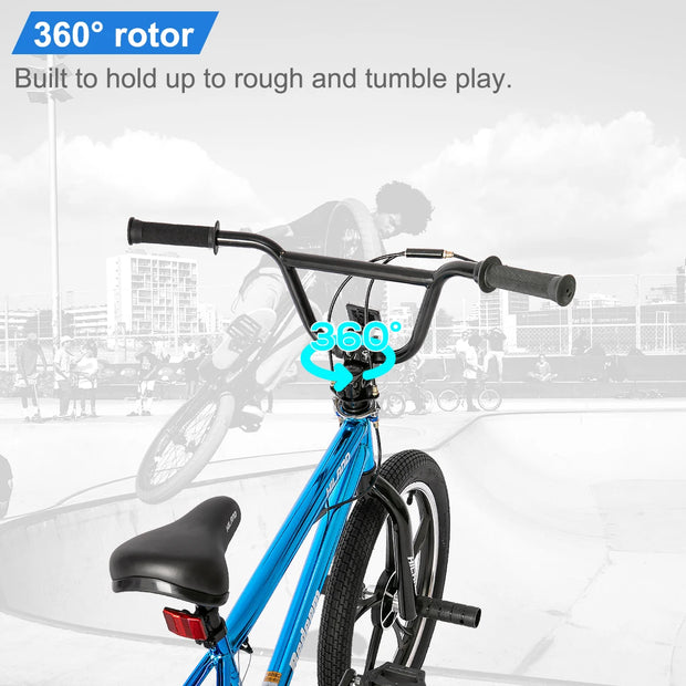20 Inch Kids BMX Bike for Boys Girls Ages 5-12, 360 Degree Rotor Freestyle, 4 Pegs Single Speed