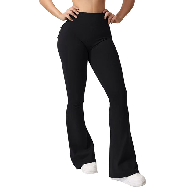 Women's Solid Color Cargo Yoga High Waist Scrunch Butt Flare Pants Booty Leggings