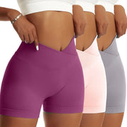 Women Solid Elastic Breathable Running Yoga Scrunch Butt Shorts
