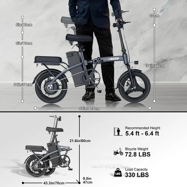 Folding Electric Bike for Adults,14” Tire 22Mph 400W (Peak 600W) Motor