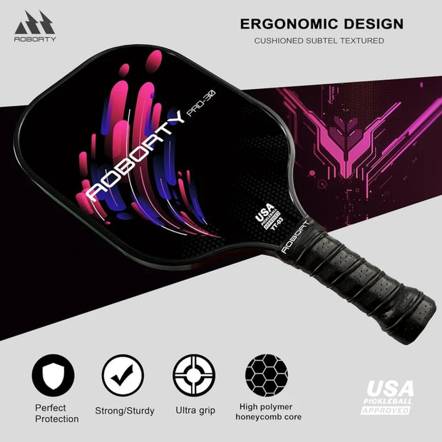 4 - USAPA Light Graphite Rackets Fiber Face & Polymer Honeycomb Core Pickleball Set with 6 Outdoor Pickleballs