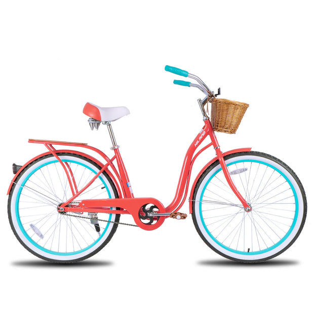 26 Inch Single Speed Beach Bike for Women with Basket and Rear Cargo
