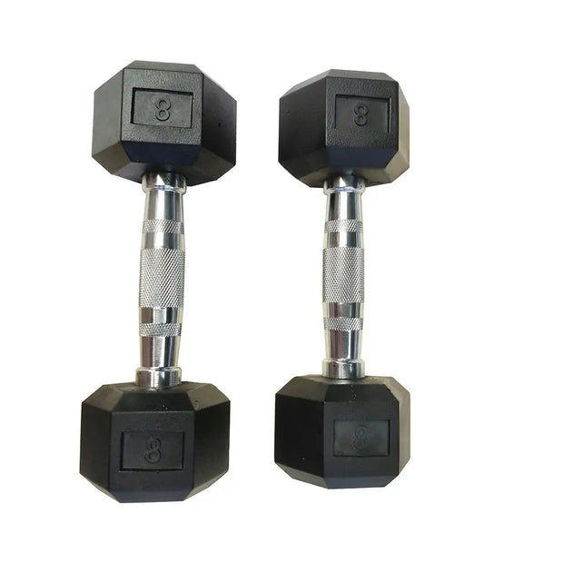 2 8 LB  Rubber Coated Solid Cast Iron Dumbbells, Hexagon Design for Comfort