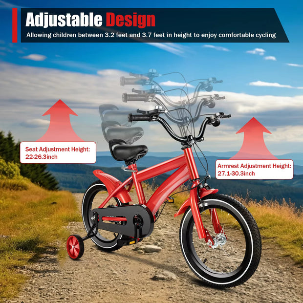 14" Children's Stabilized Training Bike with Handbrake Removable Wheels for Kids 3-6 Years