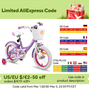 Girls12/14/16 Inch Bicycle with Basket and Stabilizers