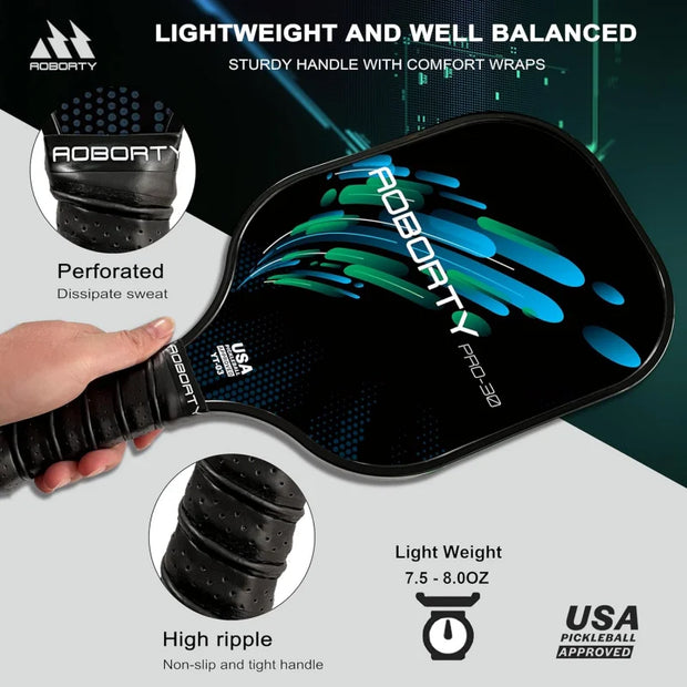 4 - USAPA Light Graphite Rackets Fiber Face & Polymer Honeycomb Core Pickleball Set with 6 Outdoor Pickleballs