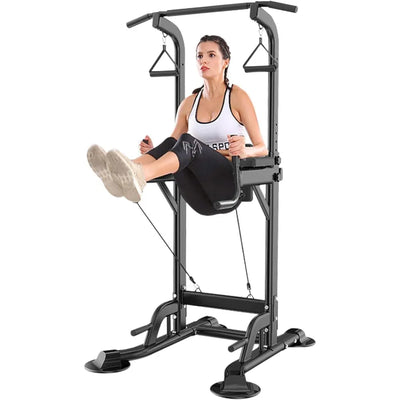 Height Adjustable Multi-Function Dip Station Pull Up Bar Stand with Backrest