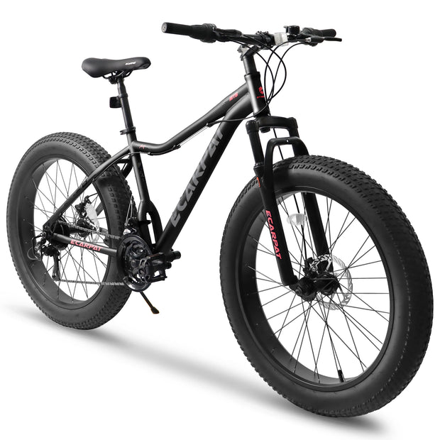 26 Inch 21 Speed Mountain Bike, 4-Inch Wide Fat Tire, Steel Frame, Disc Brake