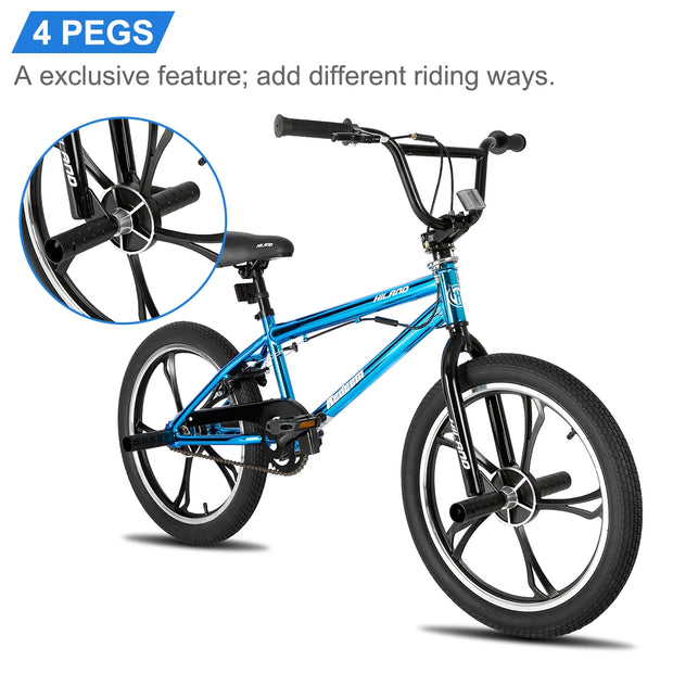 20 Inch Kids BMX Bike for Boys Girls Ages 5-12, 360 Degree Rotor Freestyle, 4 Pegs Single Speed
