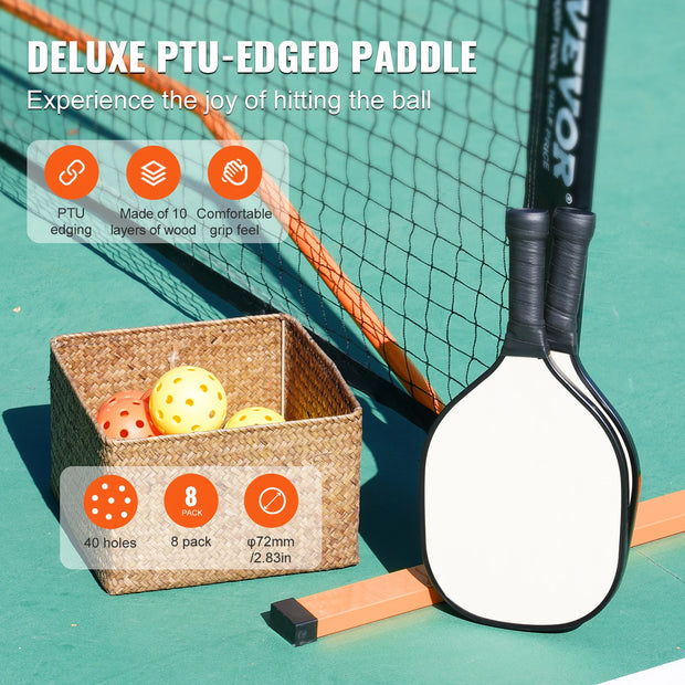 Portable 22FT Full Court Pickle Ball Indoor & Outdoor Net with Court Line, Paddles and Accessories