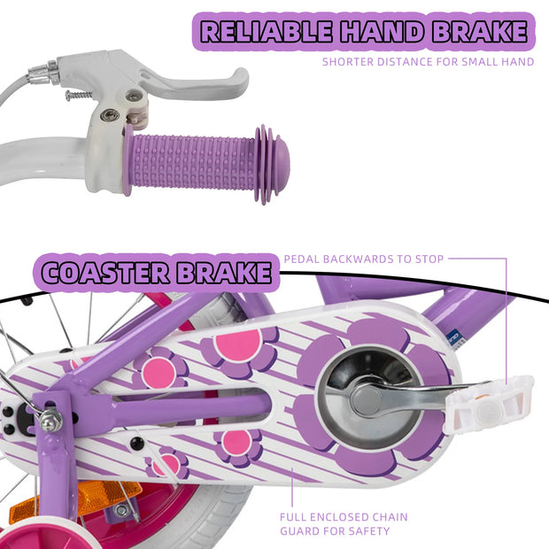 Girls12/14/16 Inch Bicycle with Basket and Stabilizers